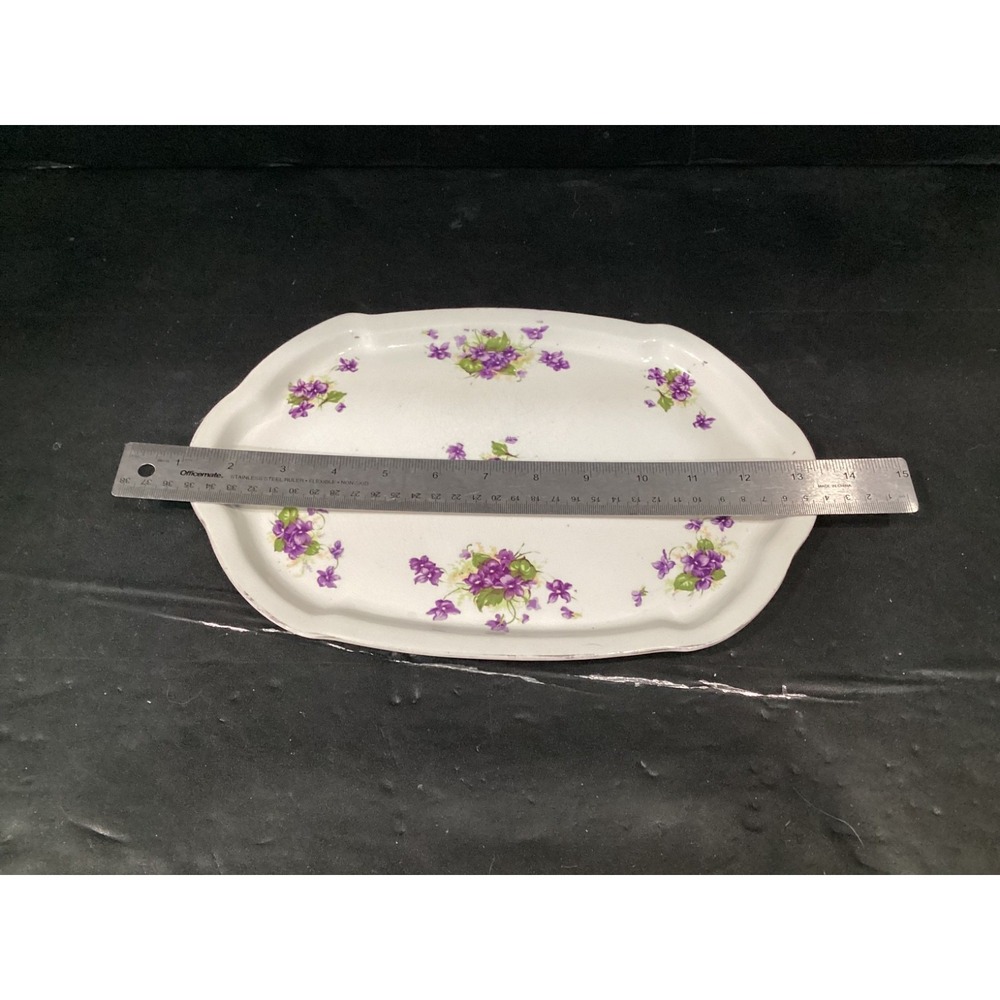 Spring Violets Hand Painted Scalloped Serving Tray & Soup Salad Bowl